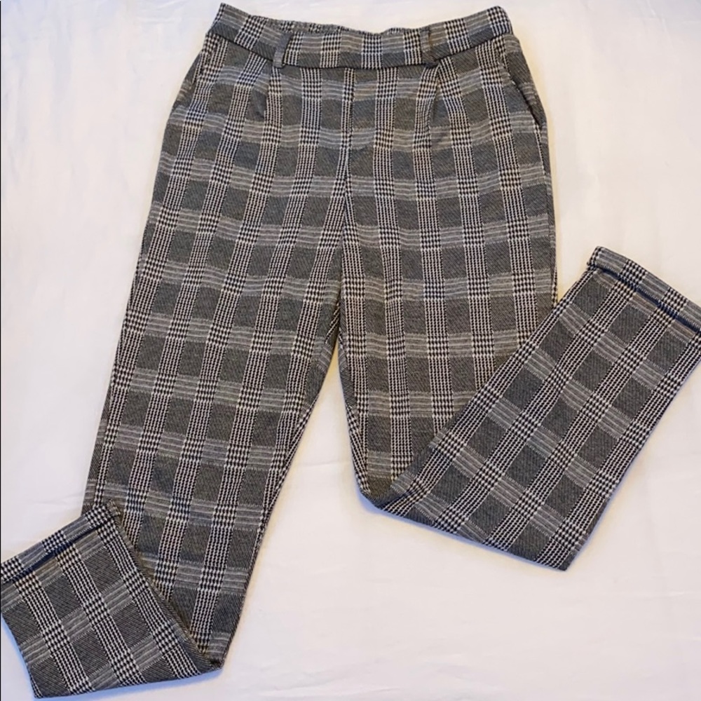 black and white plaid cuffed pants